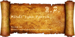 Mihályko Patrik névjegykártya